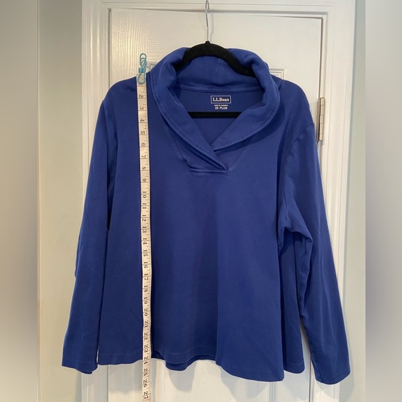 L.L. Bean Size 2X Royal Blue Long Sleeve Cowl V Neck Pullover Soft Cotton Shirt - Picture 9 of 10
